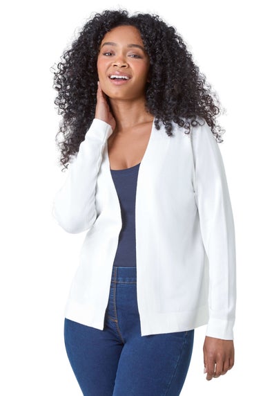 Roman Petite White Petite Plain Stretch Cardigan