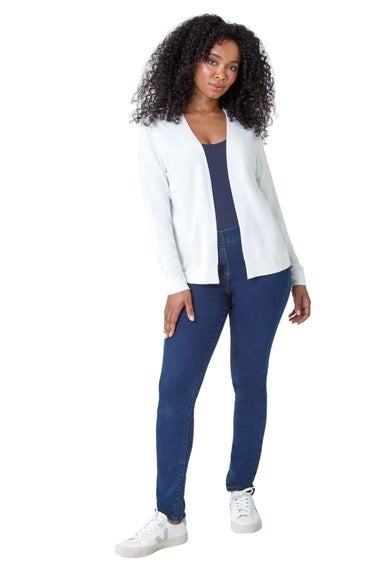 Roman White Petite Plain Stretch Cardigan