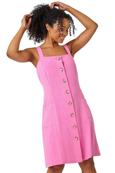 Roman Petite Pink Petite Button Front Pocket Dress