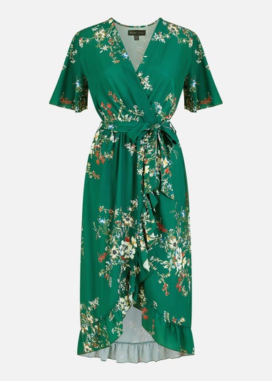 Mela Green Floral Dip Hem Wrap Midi Dress - Matalan