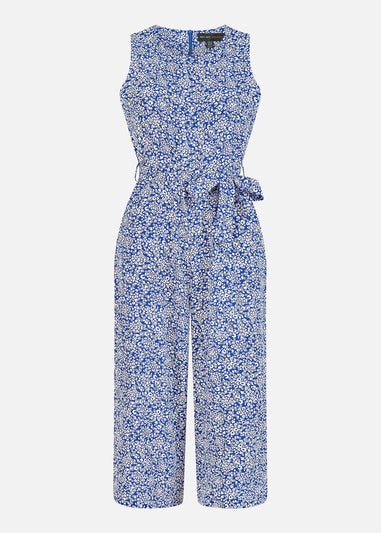 Mela Blue Ditsy Floral Print Culotte Jumpsuit