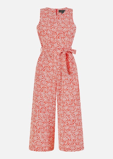 Mela  Red Ditsy Floral Print Culotte Jumpsuit