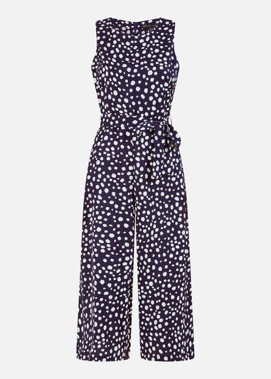 Mela Navy Blotch Print Culotte Jumpsuit