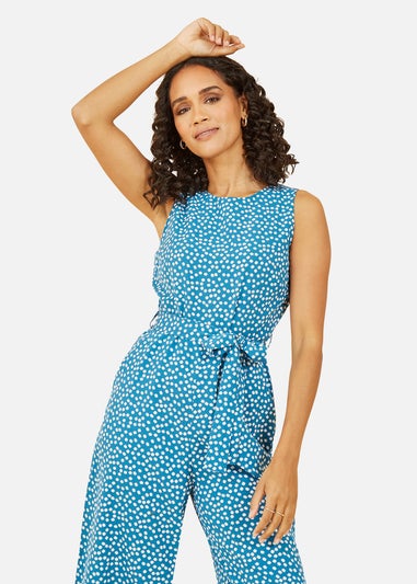 Mela Teal Ditsy Daisy Sleeveless Culotte Jumpsuit