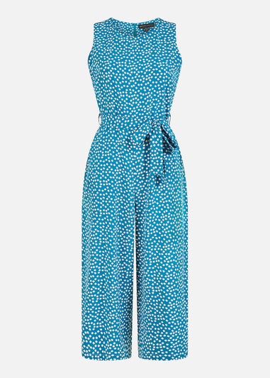 Mela Teal Ditsy Daisy Sleeveless Culotte Jumpsuit