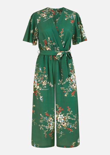 Mela Green Floral Print Jumpsuit With Angel Sleeves