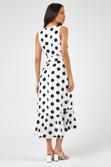 Roman Ivory Spot Frill Hem Asymmetric Midi Wrap Dress