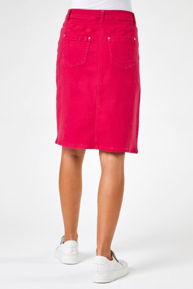 Roman Pink Cotton Denim Stretch A line Skirt