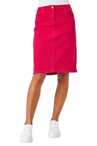 Roman Pink Cotton Denim Stretch A line Skirt