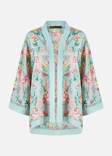 Mela Green Floral Satin Kimono