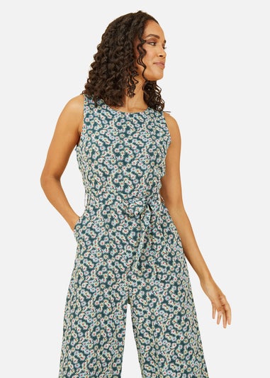 Mela Green Daisy Floral Print Culotte Jumpsuit