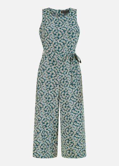 Mela Green Daisy Floral Print Culotte Jumpsuit