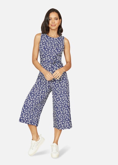 Mela Navy Ditsy Print Culotte Jumpsuit