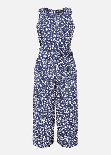 Mela Navy Ditsy Print Culotte Jumpsuit