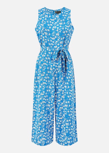 Mela Blue Ditsy Print Culotte Jumpsuit