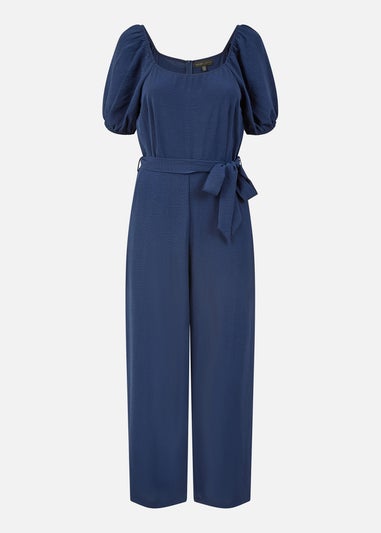 Mela Navy Square Neck Puff Sleeve Culotte Jumpsuit