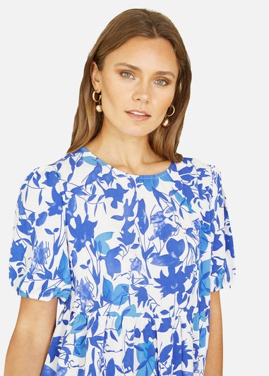 Mela Blue Leaf Print Tunic Skater Dress