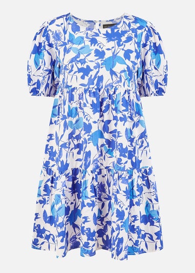 Mela Blue Leaf Print Tunic Skater Dress