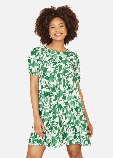 Mela Green Leaf Print Tunic Skater Dress