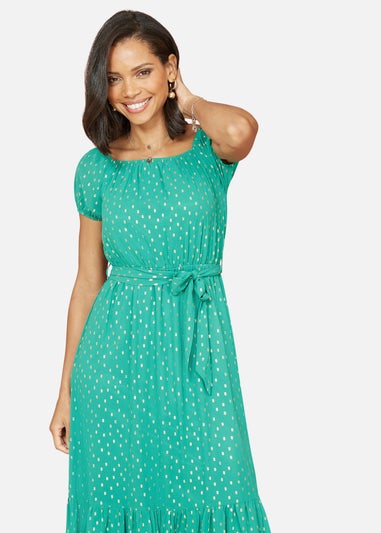 Mela Green Foil Print Bardot Midi Dress - Matalan