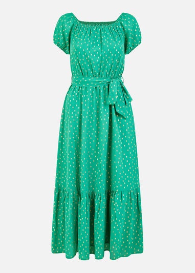 Mela Green Foil Print Bardot Midi Dress