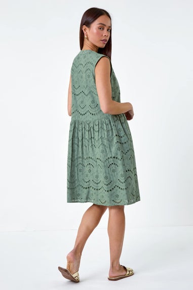 Roman Petite Khaki Broderie Cotton Dress