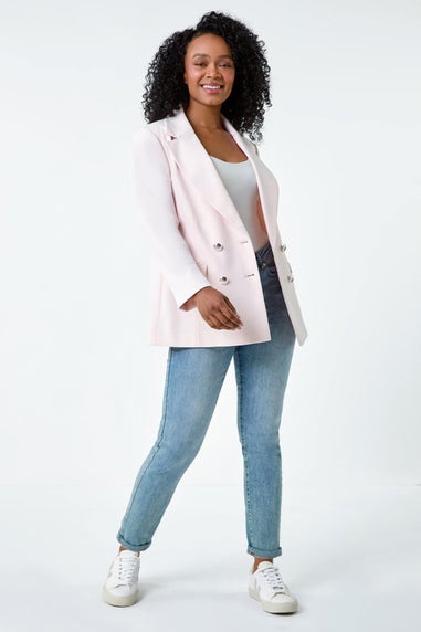 Roman Petite Light Pink Double Breasted Stretch Blazer