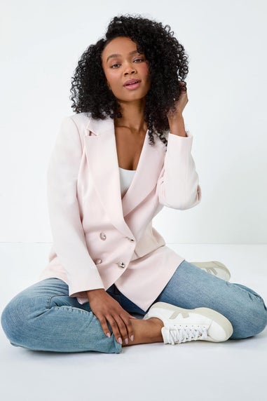 Roman Petite Light Pink Double Breasted Stretch Blazer