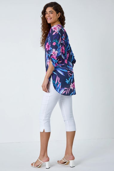 Roman Pink Tropical Print Longline Blouse