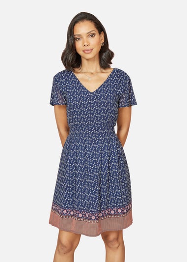 Mela Navy Border Print Skater Dress