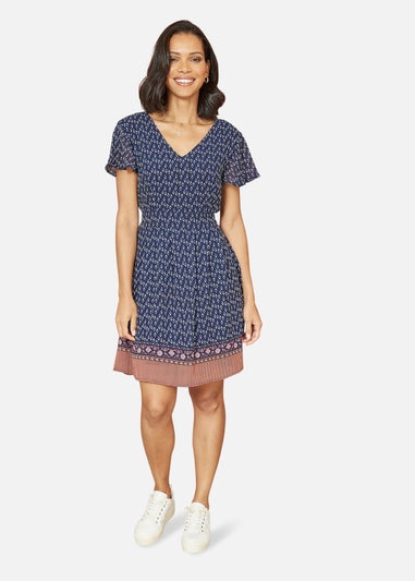 Mela Navy Border Print Skater Dress