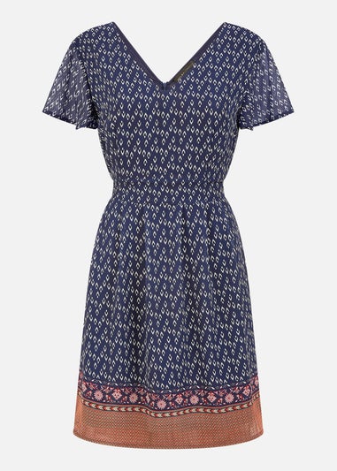 Mela Navy Border Print Skater Dress