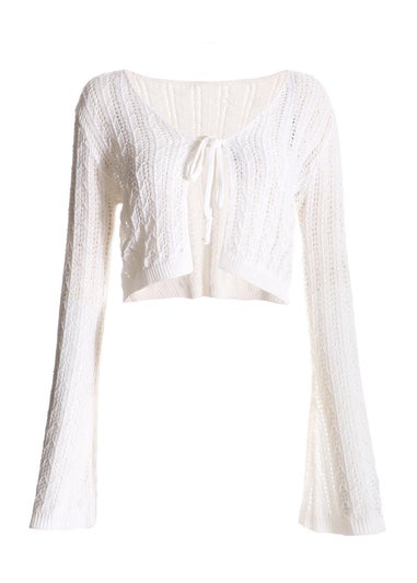 Quiz White Crochet Cropped Cardigan