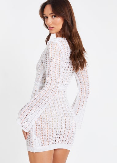 Quiz White Crochet Mini Dress