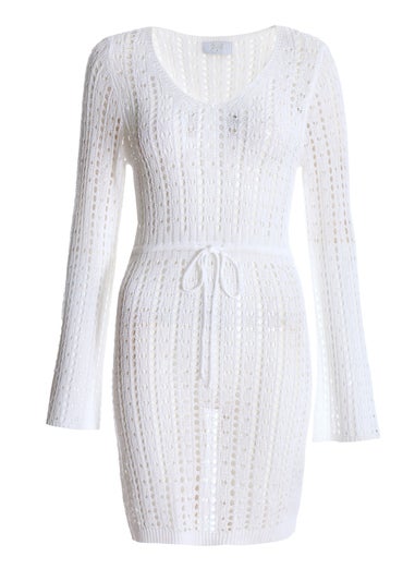 Quiz White Crochet Mini Dress