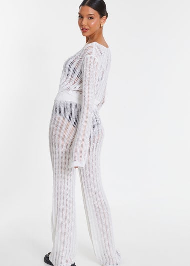 Quiz White Crochet Knit Trousers