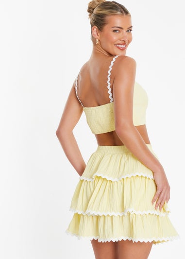 Quiz Yellow Wavy Trim Tiered Mini Skirt