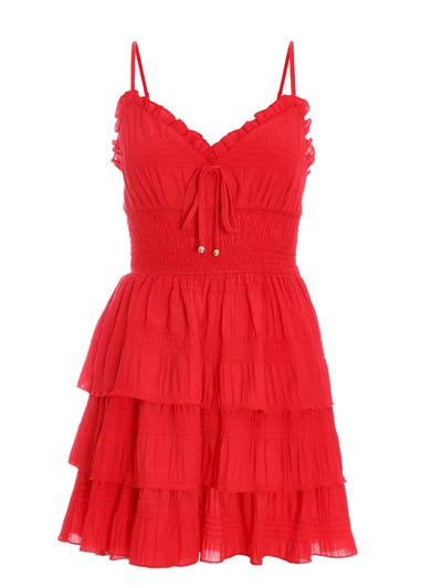 Quiz Red Ruffle Tiered Playsuit