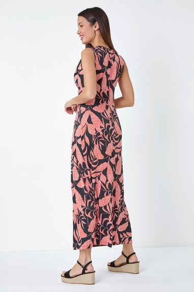 Roman Black Sleeveless Floral Print Maxi Stretch Dress