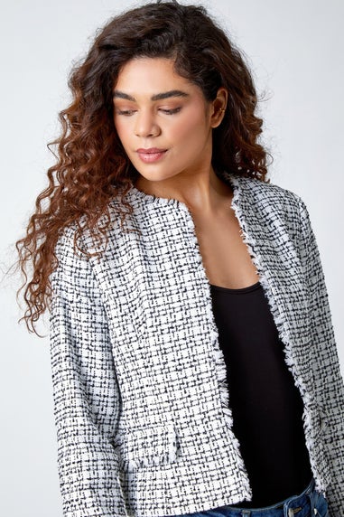Roman Black Frayed Edge Smart Textured Jacket