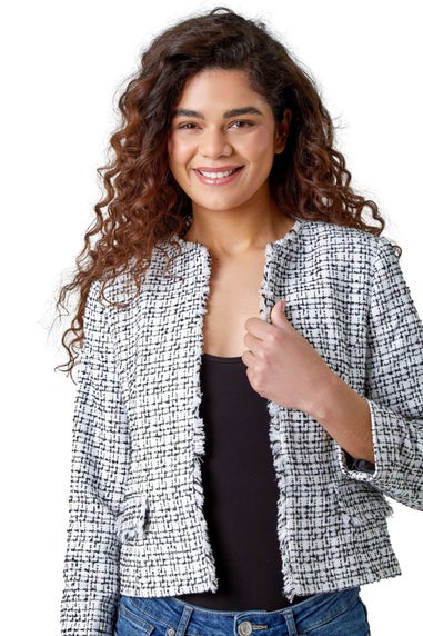 Roman Black Frayed Edge Smart Textured Jacket