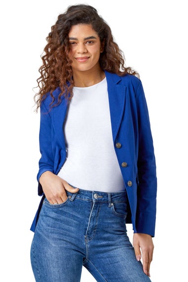 Roman Midnight Blue Button Detail Stretch Blazer