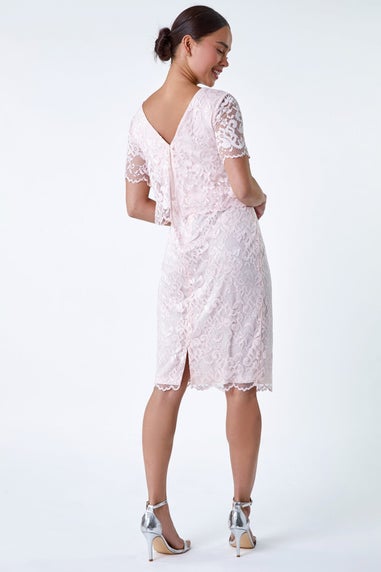 Roman Petite Light Pink Lace Overlay Stretch Dress