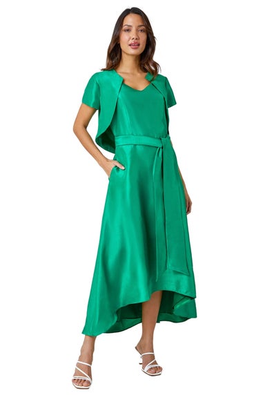 Roman Green Dipped Hem Fit & Flare Dress