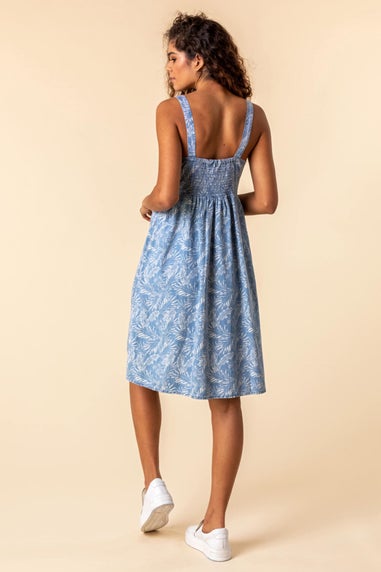 Roman Blue Tropical Print Strappy Sun Dress