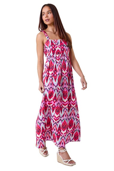 Roman Petite Coral Petite Aztec Stretch Back Maxi Dress