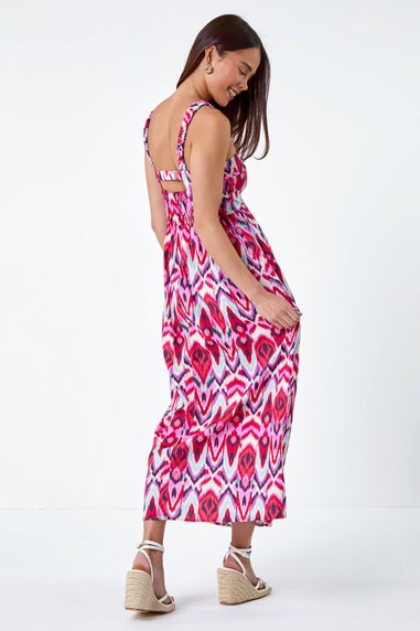 Roman Petite Coral Petite Aztec Stretch Back Maxi Dress