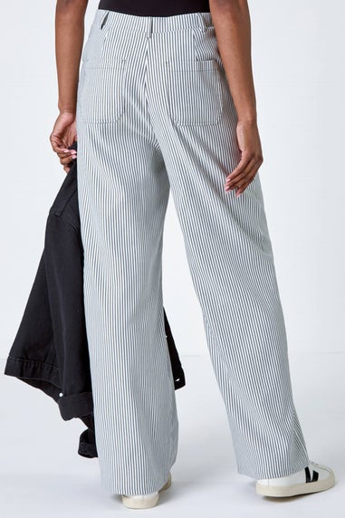 Roman Black Stripe Wide Leg Stretch Trousers