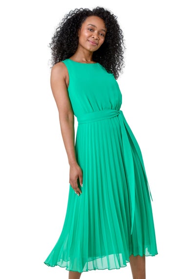 Roman Petite Green Pleated Chiffon Midi Dress