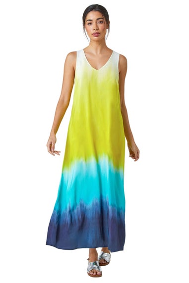 Roman Turquoise Sleeveless Ombre Midi Dress